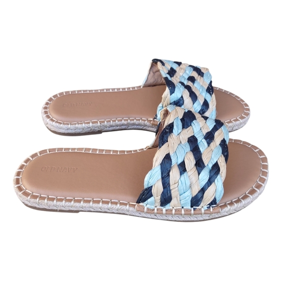 Old Navy Size 9 Blue Flat Woven Crafted Espadrille Slide Sandals - Picture 5 of 12